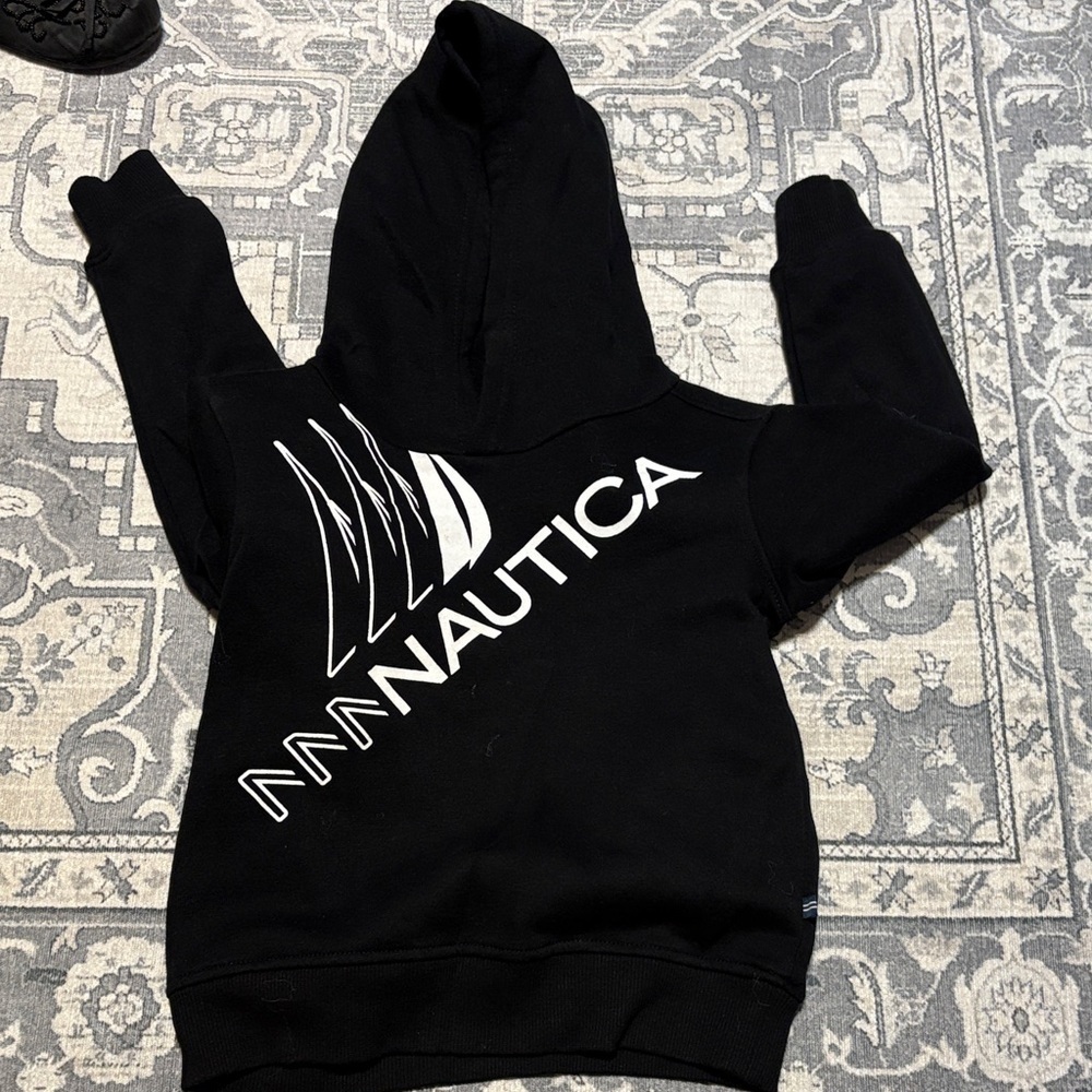 Nautica Black Hoodie with White Logo. Size 4